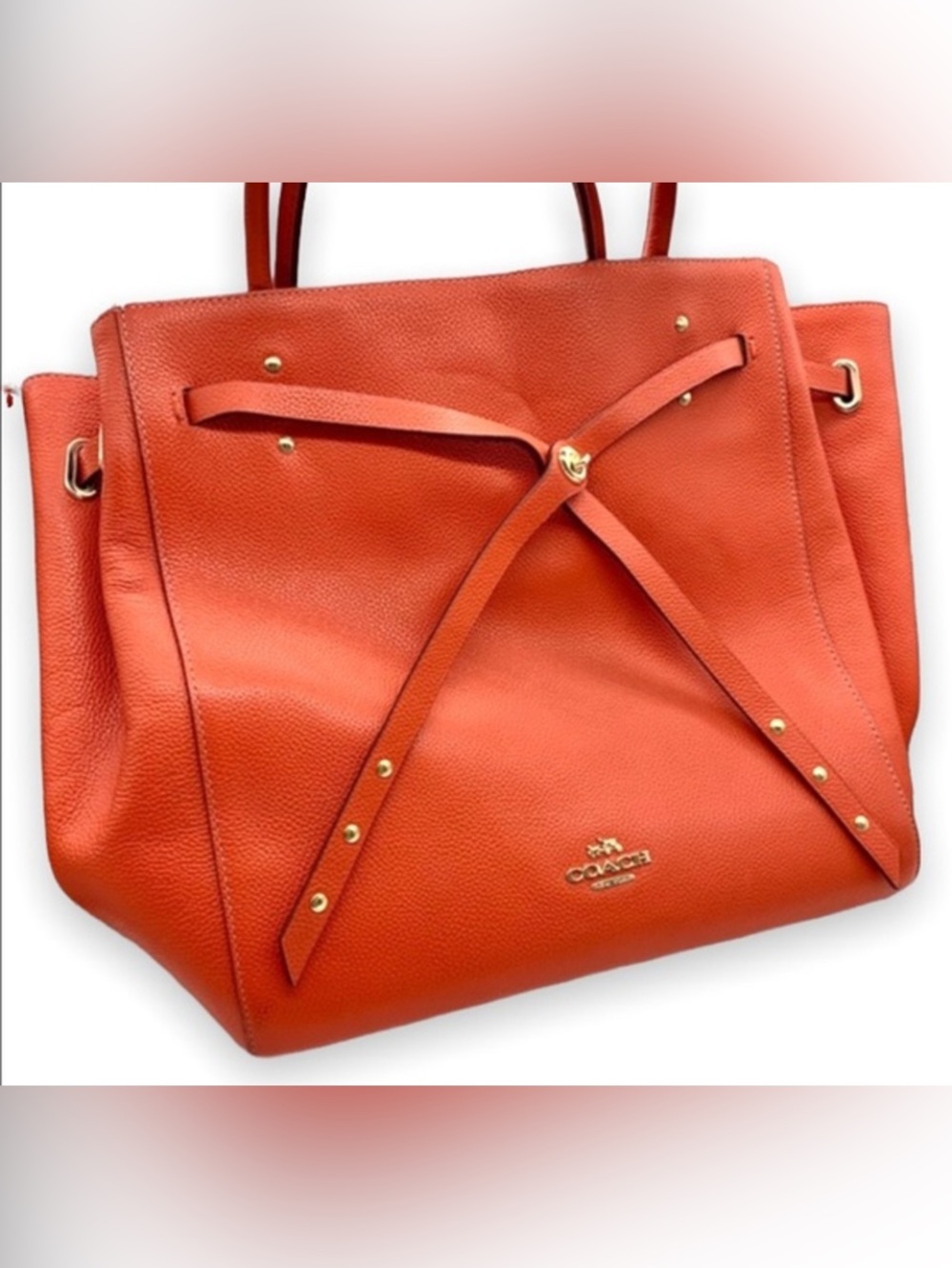 COACH 35838 WATERMELON TURNLOCK TIE SMALL LEATHER SATCHEL MSRP $395 dust bag - Picture 3 of 15